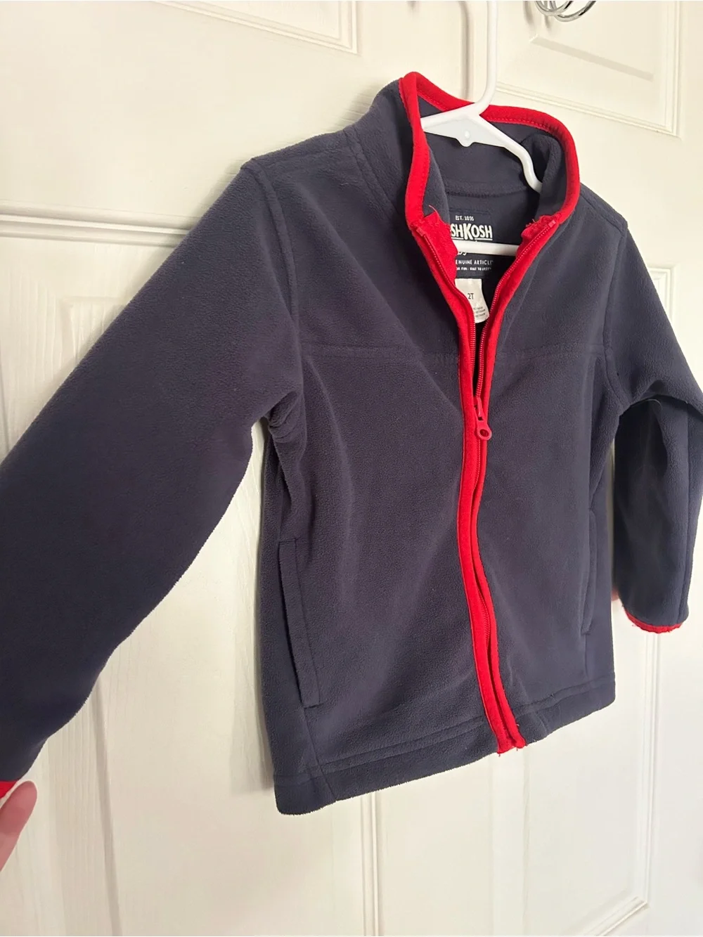 Toddler Boys, OshKosh B'gosh, Navy Blue Zip Up Jacket with Red Trim, 2T